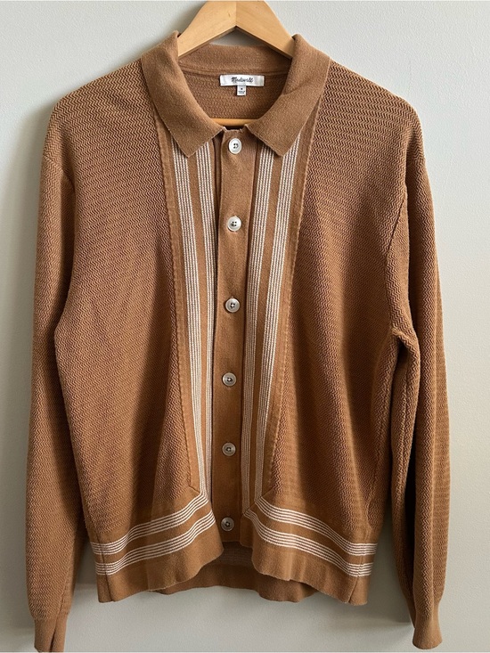 Madewell Other - Madewell Men's 100% Cotton Knit Polo Cardigan Sweater Brown Cream Medium